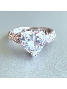 Heart Solitaire 3.75 CT Cubic Zirconia CZ Sterling Silver 925 Pave Ring